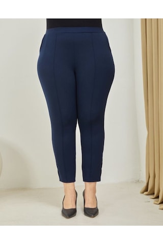 Scuba Yanlardan Cepli Önü Dikişli Paçası Çakmalı Beli Lastikli Büyük Beden Pantolon Lacivert