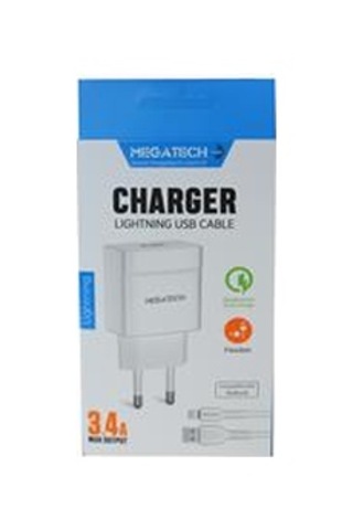 Megatech Cc-03 Mt-cl34 3.4a Lightning Usb Kablo + Ev Şarj Adaptörü Hızlı Şarj