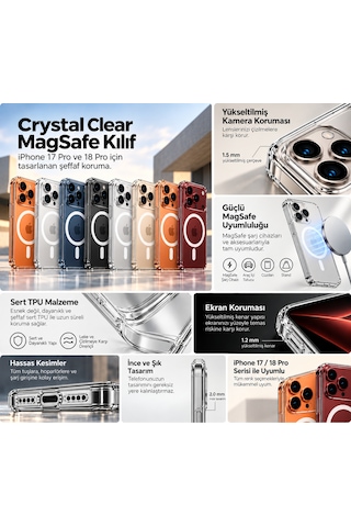 İphone 17 Pro Max Premium Seffaf Sert Tpu Crystal Clear Magsafe Ozellikli Kılıf