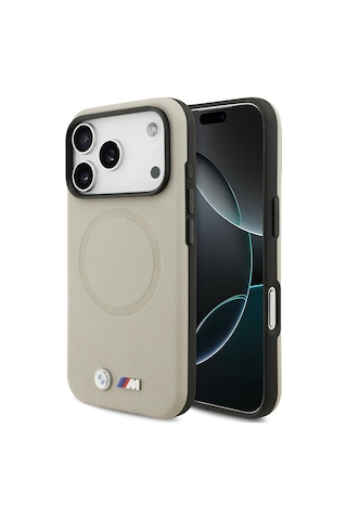 İphone 17 Pro Uyumlu Kılıf Bmw Lisanslı M-safeli Metal Logolu Delikli M Dizayn Deri Kapak Gri Gri