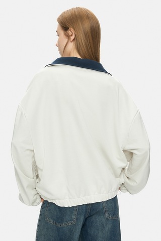 Ucla Yoko Kemik Rengi Fermuarlı Baskılı Oversize Fit Kadın Sweatshirt Kemik Rengi
