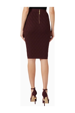 Elisabetta Franchi Dokulu Triko, Zincir Ve Taş Detaylı Lüks Chain Accent Midi Etek Bordo