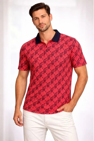 Modi Erkek Pike Kumaş Polo Yaka Palmiye Desenli Tişört Kısa Kol Yazlık T-shirt - Kırmızı - Mymg187690