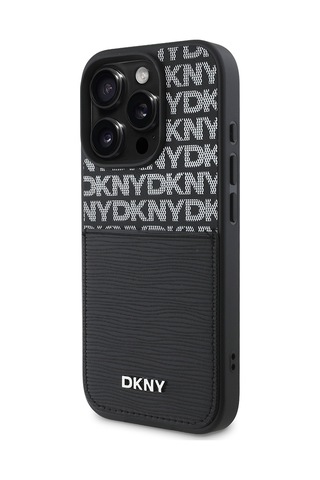 Apple Uyumlu iPhone 16 Pro Max Kılıf Dkny Lisanslı Kartlıklı 3d Yazılı Repeat Texture Pattern Kapak Siyah