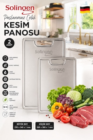 2'li Paslanmaz Çelik Kesme Tahtası Seti 23x34 Ve 20x30 Cm - Antibakteriyel Kesim Panosu Çok Renkli