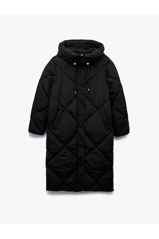 Koton Kapüşonlu Fermuarlı Uzun Kollu Su İtici Ekstra Uzun Kapitone Oversize Şişme Anorak Mont Siyah 6wak00011ew Siyah