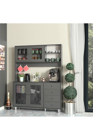 Pasific Home Grano Kahve Köşesi Çok Amaçlı Kiler Dolabı, 140 cm, Antrasit