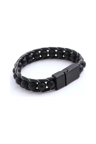 Moncuk Design Mat Oniks Taşı Örmeli Deri Bileklik 33512b2d8m7 Çok Renkli