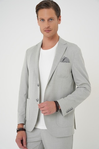 Efor Comfort Fit Mono Yaka Çift Yırtmaç Torba Cep Kendinden Desenli Casual Gri Ceket C 706 Gri