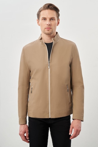 İmza Bej Suni Deri Hakim Yaka Düz Yırtmaçsız Tam Astar Slim Fit Casual Deri Mont 1038245152 Bej