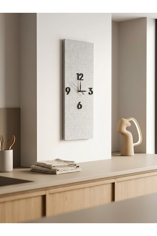 Kaveld Nord Linen 41 Dikdörtgen Duvar Saati 13,5x41 Cm Sessiz Mekanizma, Keten Dokulu Vinil Kaplama, Modern İskandinav Tasarım Keten Görünümlü Vinil Kaplama