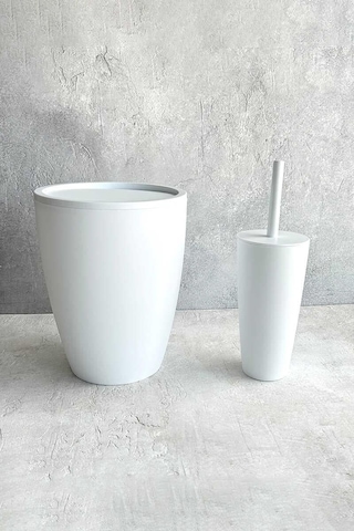 Primanova Pure 2'li Banyo Seti Çöp Kovası + Tuvalet Fırçası Beyaz Renkli