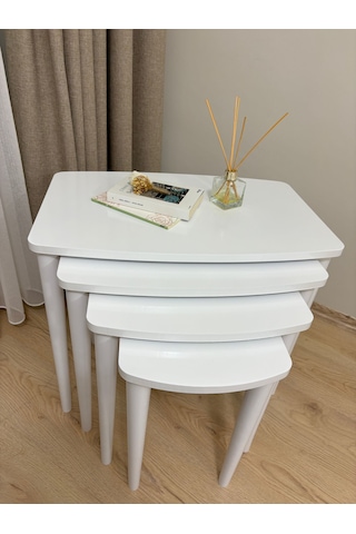 Başaran Concept 4 Lü Ultra Kaliteli Üst Kısmı Mdf Zigon Sehpa Beyaz