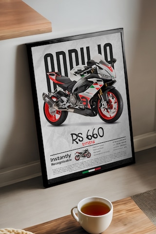 Aprilia Rs 660 Extrema Siyah Ahşap Çerçeveli Poster, Dekoratif Motosiklet Duvar Tablosu Çok Renkli