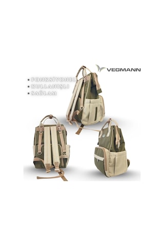 Vegmann Tender Impertex Kumaş Anne Bebek Bakım Sırt Çantası Biberon Termos Gözlü Haki-bej Haki-bej Bej - Haki