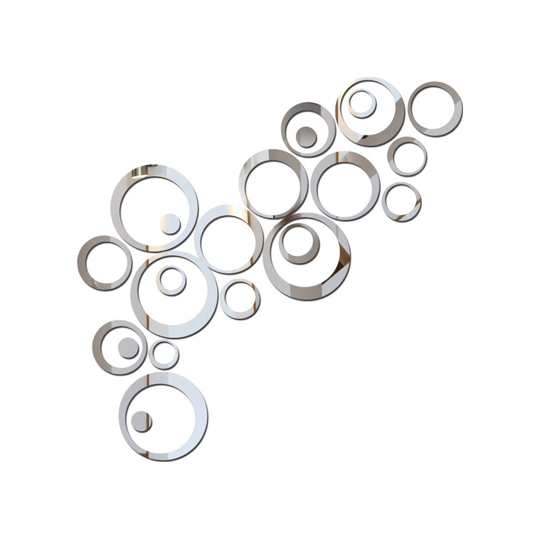 Skycity 24 Parça/set Geri Çekilebilir Akrilik Ayna Sticker, Ev Salonu Yatak Odası Dekorasyonu İçin Gümüş Renkli, 6 Farklı Çaplı Çember Grupları Gümüş