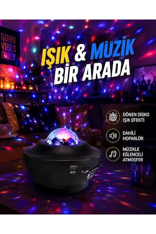 Sesle Etkileşimli Yıldız Projektörlü Gece Lambası Bluetooth Hoparlörlü, Usb Girişli, Dönen Okyanus Antrasit Melanj