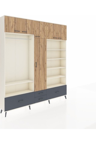 Arges Dolap 18 Raflı 4 Çekmeceli Tek Askılı 220x30x243 Aytaşı-çam/antrasit Atlas Çam/antrasıt