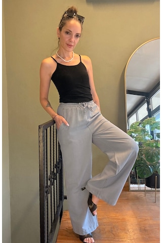 Ali Butik Gri Arkası Cepli Rahat Kalıp Keten Pantolon