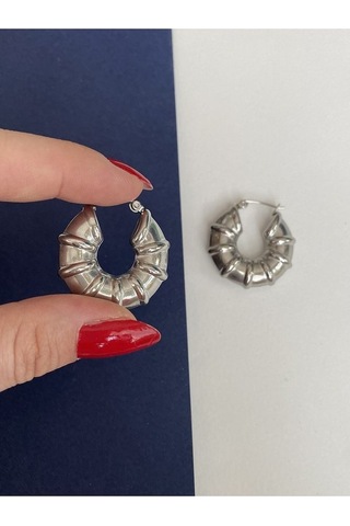 Boğumlu İri Halka Çelik Kararmaz Küpe Çifti Altın