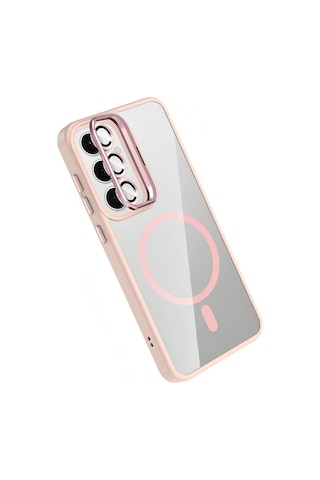 Joko Samsung Galaxy S24 Fe Remim Lensli Magsafe Standlı Kapak - Pembe Düz Renkli