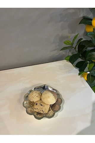 1 Adet Deniz Kabuğu Gümüş Kaplama Cam Sosluk Çerezlik Sunumluk 13 Cm Tekli