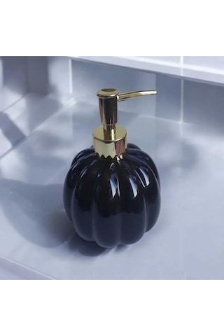 Pumpkin Siyah Porselen Sıvı Sabunluk Balkabağı Gold Pompa Sabunluk Siyah