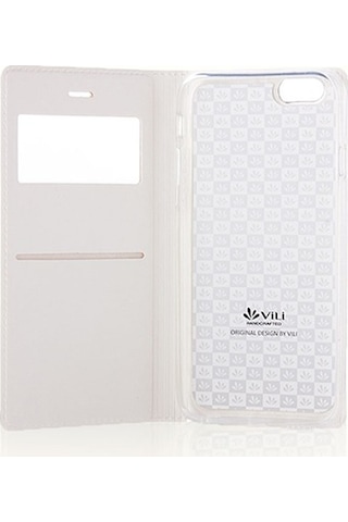 Apple Uyumlu iPhone 6 / 6S Vılı Cüzdanlı Ve Standlı Kılıf Beyaz
