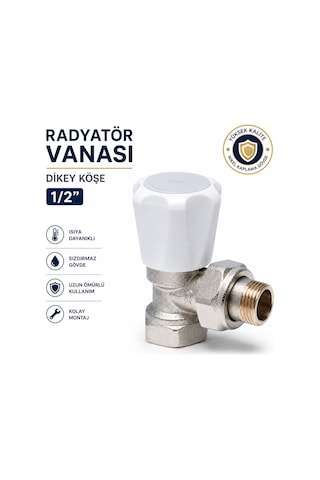 Pirinç Radyatör Vanası Dikey Köşe 1/2 İnç Beyaz Başlıklı Kalorifer Petek Vanası 1 Adet