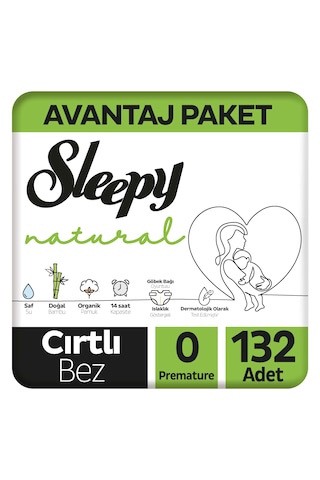 Sleepy Natural Avantajlı Paket Bebek Bezi 0 Numara Premature 132 Adet 3'lü