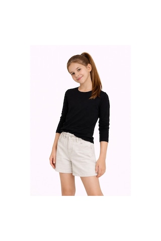Kız Çocuk Basic Uzun Kollu Tişört Okul Günlük Rahat T-shirt - Siyah Çok Renkli