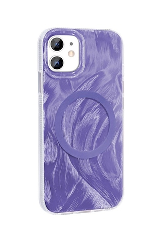 Apple Uyumlu iPhone 11 İle Kılıf Magsafe Şarj Özellikli Fırça Boya Desenli Kapak