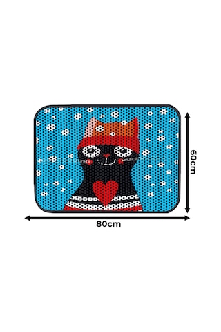Büyük Boy Renkli Desenli Elekli Kedi Tuvalet Önü Paspası 60 X 80 Cm Büyük Mavi - 834019631
