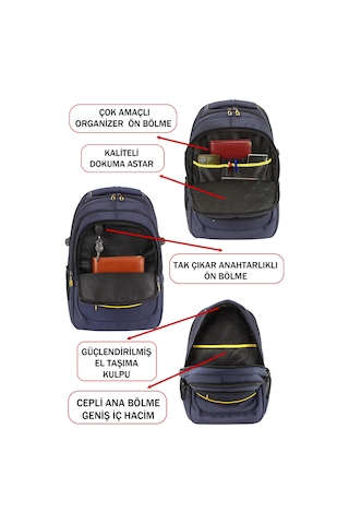 Dada 09 Lacivert Erkek Sırt Çantası 60 Litre Usb Type-c Aparat Ortopedik Sırt Askısı 15,6/17,3 İnç