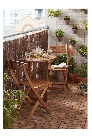 Yarı Katlanır Masa 70 Cm Bahçe Masası Balkon Masası Kahverengi