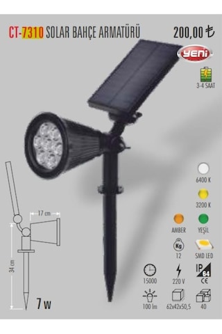 Cata Ct-7310 7w Yeşil Işık Solar Güneş Enerjili Bahçe Aydınlatma