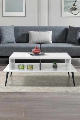 2012 Şile Metal Ayaklı Orta Sehpa , Salon Sehpası Beyaz - Antrasit Beyaz - Antrasit