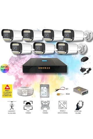 7 Kameralı Set - Yapay Zeka Özellikli Gece Renkli Gösteren 5mp Sony Lensli 12 Warm Ledli Fullhd Güvenlik Kamerası Seti 312w-9008