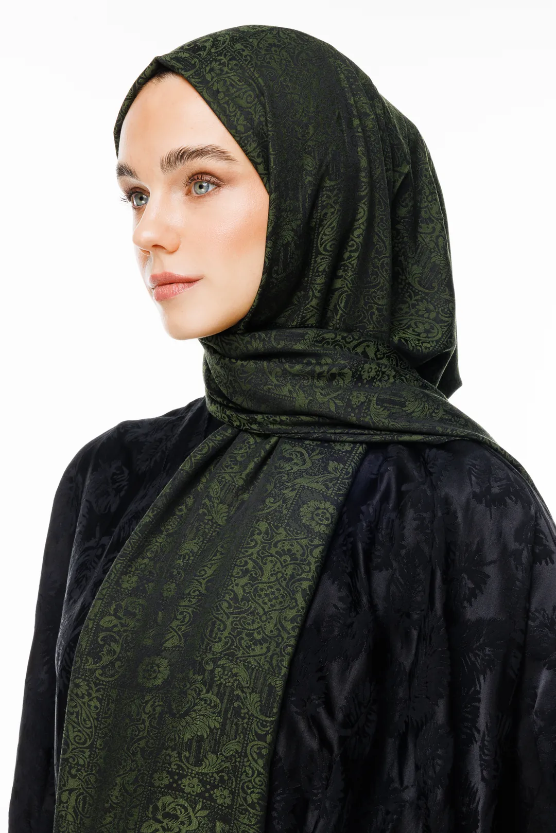 Mooncorn Henna Desen Çift Taraflı Şal Petrol Mavisi-bej Siyah - Haki