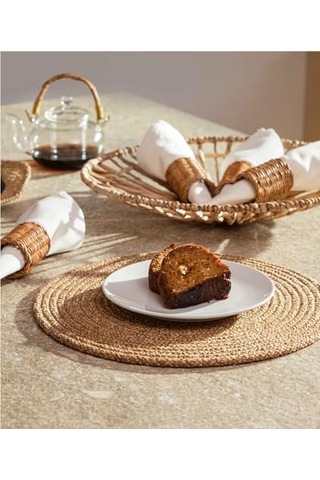 Cesta Amerikan Servis El Yapımı Pamuklu Natural Jüt Örme Düz Yuvarlak Supla 37x37cm Açık Bej