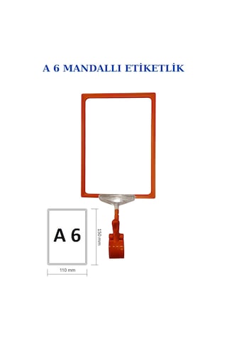 3 Adet Turuncu A6 Mandallı Raf Sepet Etiketi Çerçeveli Etiketlik Turuncu