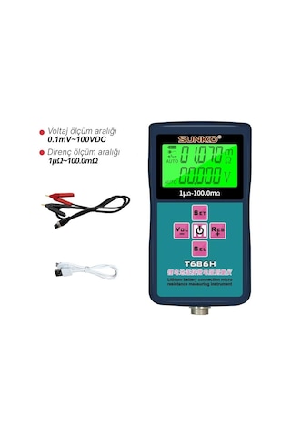 Sunkko T686h Hassas Pil İç Direnç Ve Voltaj Test Cihazı 0-100v 0-100 Ohm Şarj Edilebilir Pil Ölçüm Test Cihazı