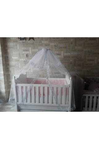 Hugoy Lüks Güpürlü Bebek Beşik Cibinlik + Demir Mavi