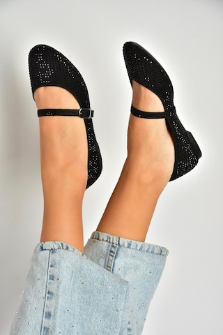 Fox Shoes U726628004 Siyah Kumaş Taş Detaylı Babet Siyah