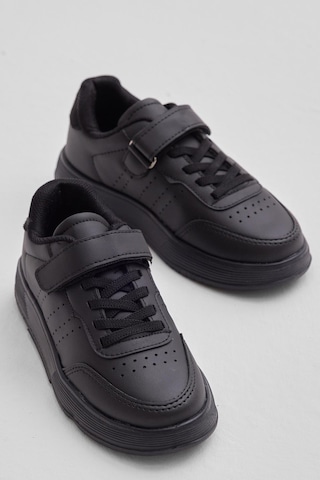 Faylon Hafif Taban Bağcıklı Çocuk Unisex Siyah Günlük Spor Ayakkabı Tbprf010 Siyah