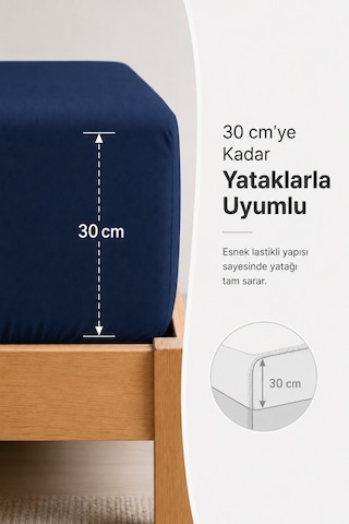 %100 Pamuklu Penye Lastikli Çarşaf 145 Gr Ağır Gramaj Kumaş Tek - Çift Kişilik Bütün Ebatlar Yumuşak Ve Nefes Alabilir Fitted Çarşaf Lacivert