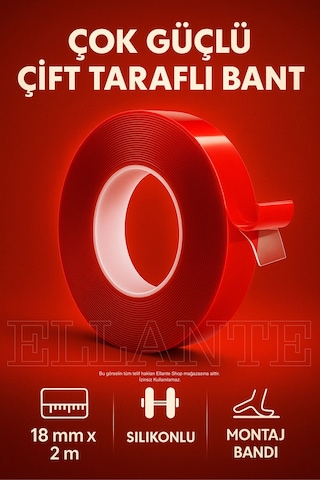 Ekstra Güçlü Çift Taraflı Iz Bırakmaz Şeffaf Çok Amaçlı Tamir Silikon Bant Montaj Bandı 18mm X 2mt Diğer