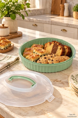 Porsima 0653 Vista Yuvarlak Kek Börek Taşıma Kabı 32 Cm - Mint Yeşili Hamur İşi Fanusu