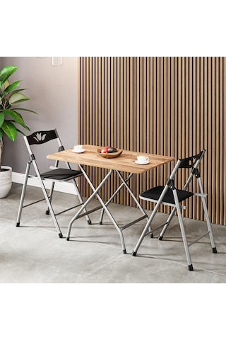 50x80 Atlantik Çam Katlanır Masa ve 2 Adet Sandalye Seti 1127