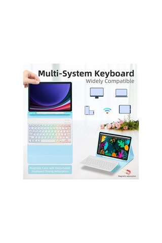 Wezone Samsung Galaxy Uyumlu Tab S7/s8/s9/s9 Fe 11" İçin Mavi Kılıf + Bluetooth Klavye: 7 Renkli Arka Işık, Kalem Yuvası Ve Çok Açılı Desteği
